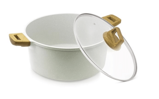 Bergner Naturally Cast Aluminum 32cm (9 L) Casserole with Glass Lid, Marble Non-Stick Coating, Less Oil Use, Scratch Resistant, Soft Touch Stylish Handles - Induction Bottom, Free Non-Woven Trivet